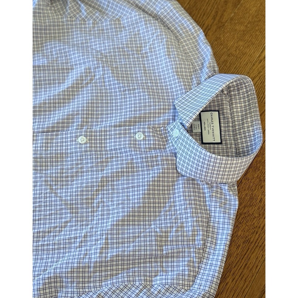 Charles Tyrwhitt Shirt Mens 17/35 Purple Grid Check Non Iron Slim Fit Button Up